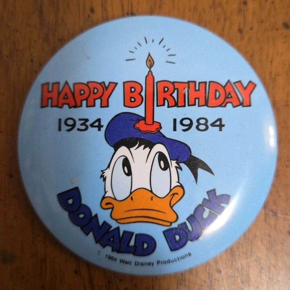 Donald Duck “Happy Birthday” 1934-1984 Vintage Pinback Button - Disney!